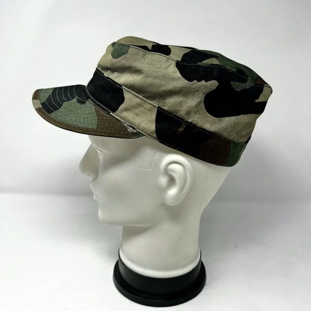 US Army Military BDU Cap / Hat Woodland CAMO Winter Fold Down Flaps - Size 6-7/8